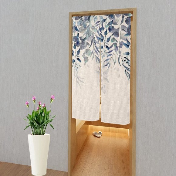 Eucalyptus Blue Leaves Vines Botanical Japanese Noren Curtains Asian Art New - Picture 6 of 11